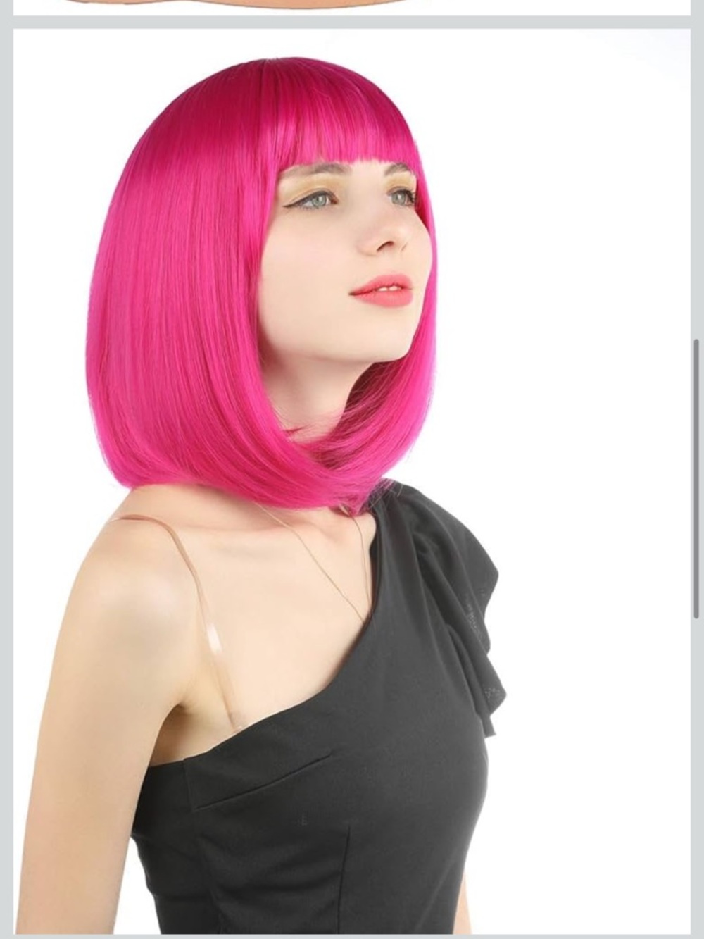 Short Bob Hair Wigs 12" Straight with Flat Bangs Synthetic Hot Pink - Picture 3 of 8